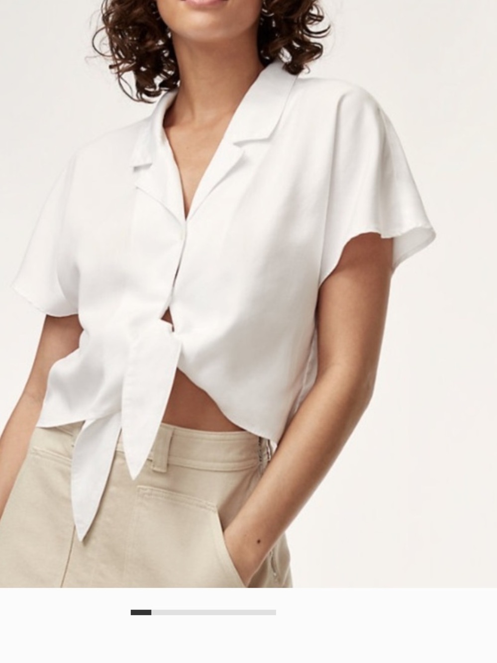 Wilfred White Tie-Front Collared Button-Down Top size S